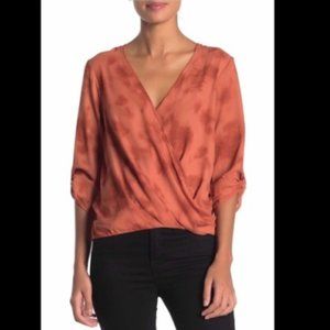 Lush Crossover Print Low Hem Blouse